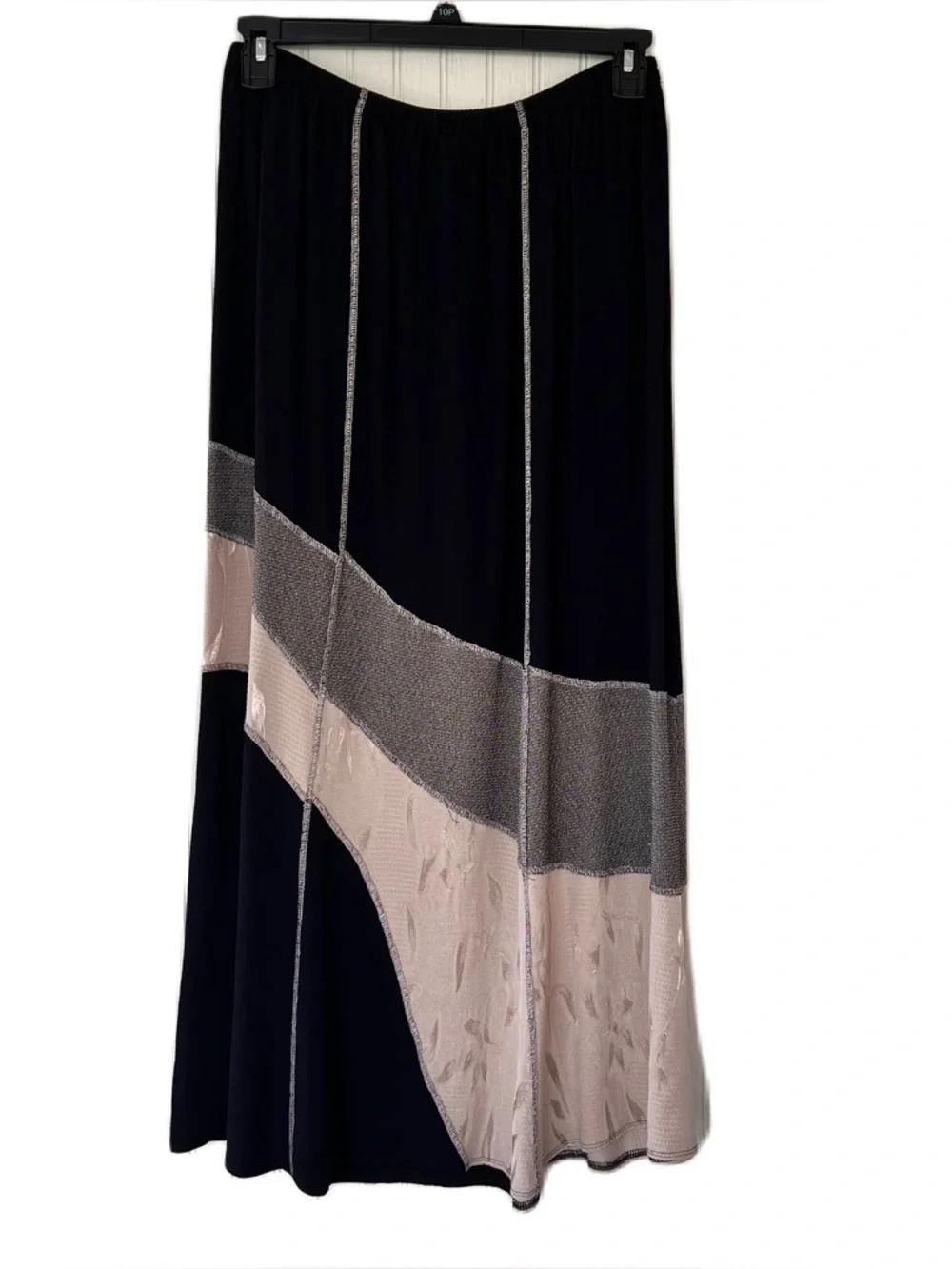 Tommy N Loulou Black Cream Gray Panel Maxi Skirt Sz L - Picture 1 of 9